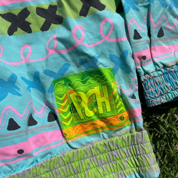 80s 90s Pacific Coast Highway PCH Pullover AOP Hooded Quarter Zip Pouch Medium - Picture 7 of 9